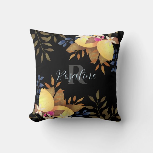 Lemon Chic Black Monogram Dekorativ kudde (Framsida)