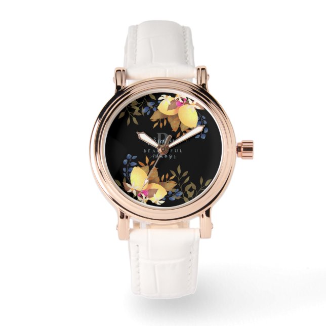 Lemon Chic Monogram Black Armbandsur (Framsida)