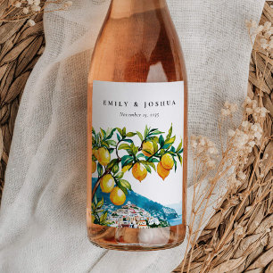 Lemon Citrus Amalfi Kusten Italienska Bröllop Vinflaska Etikett