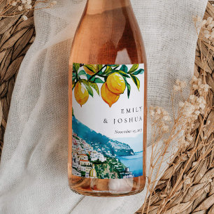 Lemon Citrus Amalfi Kusten Italienska Bröllop Vinflaska Etikett