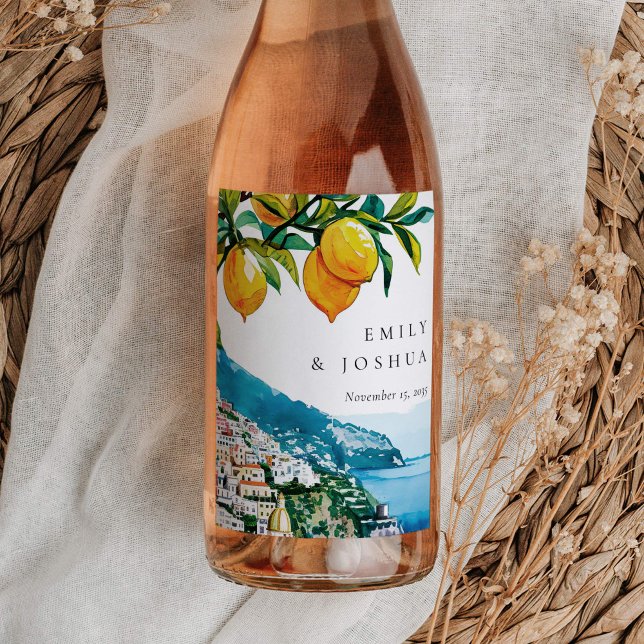 Lemon Citrus Amalfi Kusten Italienska Bröllop Vinflaska Etikett (Skapare uppladdad)