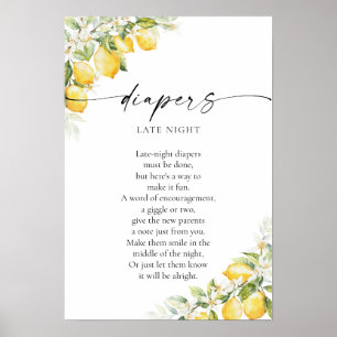 Lemon Citrus Baby Shower Diaper Night Poster