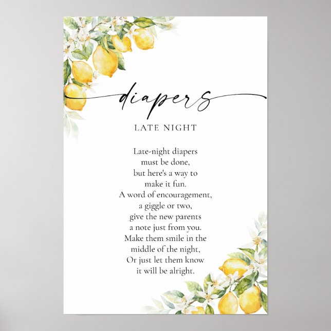 Lemon Citrus Baby Shower Diaper Night Poster (Framsidan)
