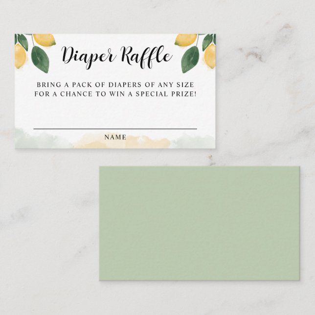 Lemon Citrus Baby Shower Game Diaper Raffle Card Visitkort (Fram/baksida)