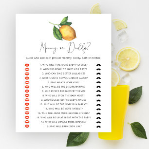 Lemon citrus baby shower Mamma eller pappa spel