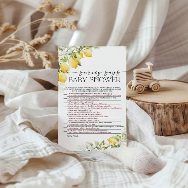 Lemon Citrus Baby Shower Survey säger spelkort (Skapare uppladdad)