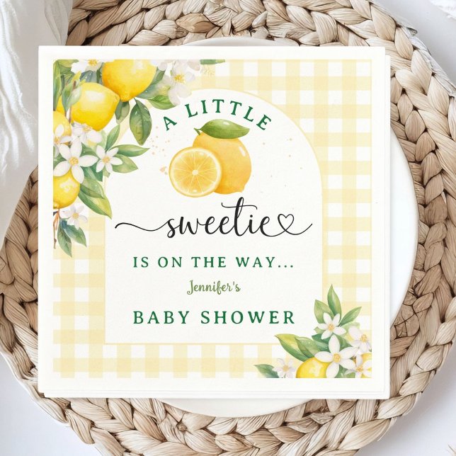 Lemon Citrus Baby Shower Yellow Gingham Pappersservett (Skapare uppladdad)