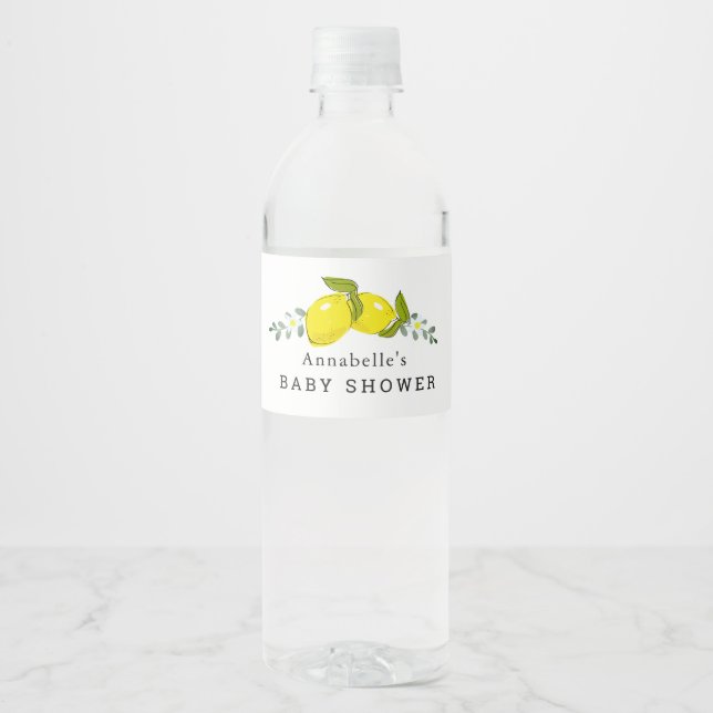 Lemon Citrus Blommig Baby Shower Vattenflaska Etik Vattenflaskor Etikett (Framsida)