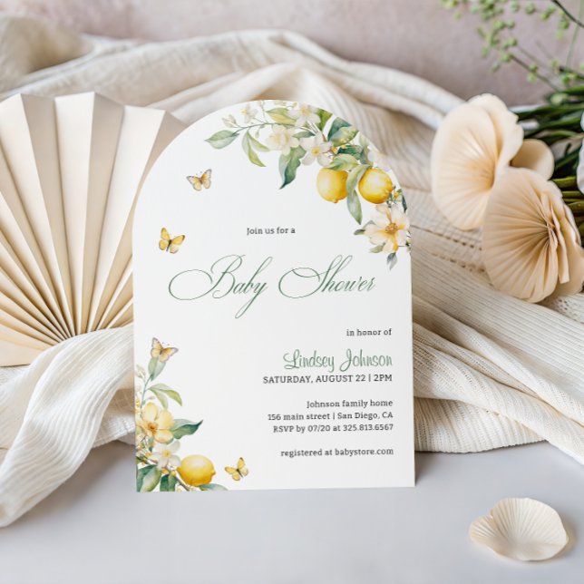 Lemon Citrus Blommig Fjäril Baby Shower Båge Inbjudningar (Skapare uppladdad)