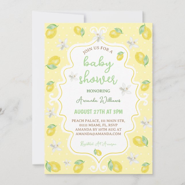 Lemon Citrus Blommigt Baby Shower Inbjudningar (Framsida)