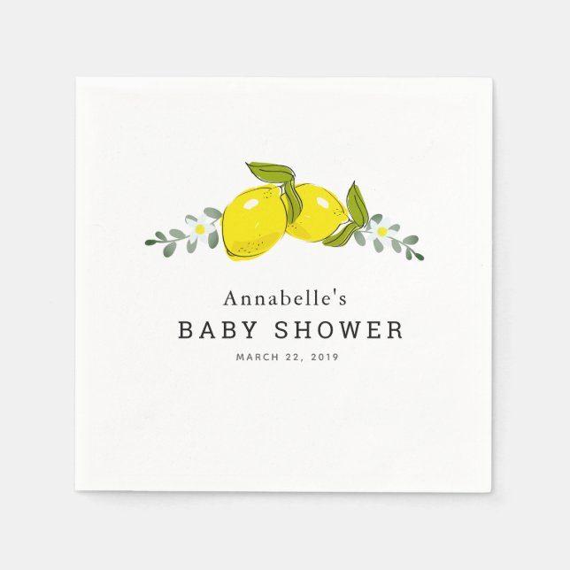 Lemon Citrus Blommigt Baby Shower Papper Napkins Pappersservett (Framsidan)