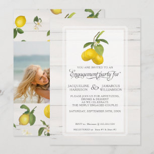 Lemon Citrus Blommigt Grått Gult Foliage Förlovni Inbjudningar