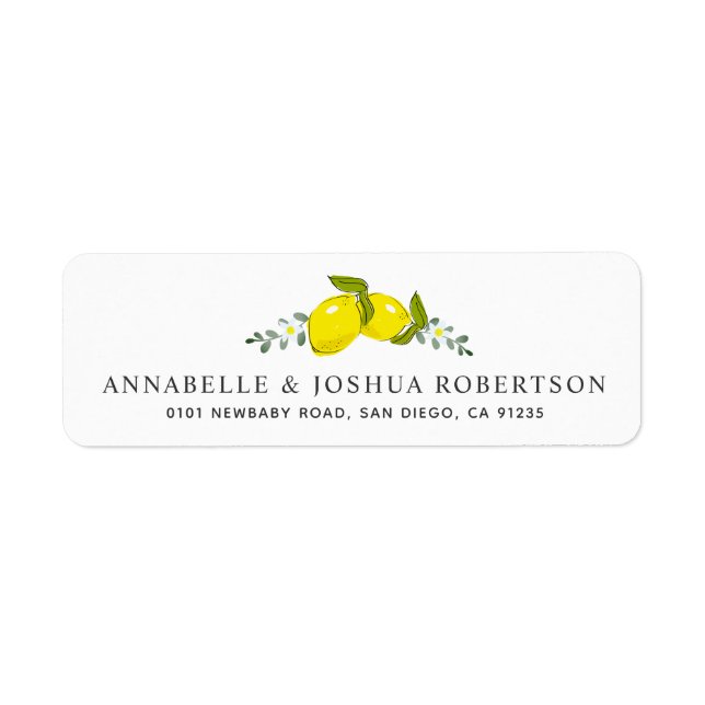 Lemon Citrus Blommigt SImple White Address Label Returadress Etikett (Framsidan)