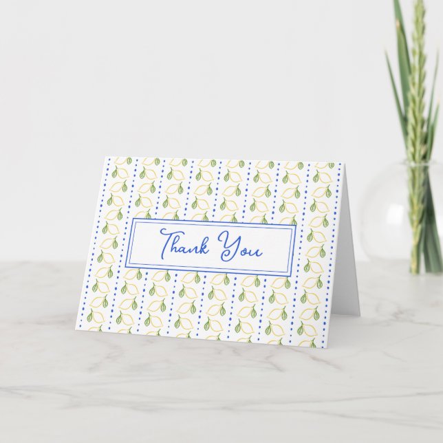 Lemon Citrus Blue & Gult Amalfi Kusten Modern Tack Kort (Framsida)