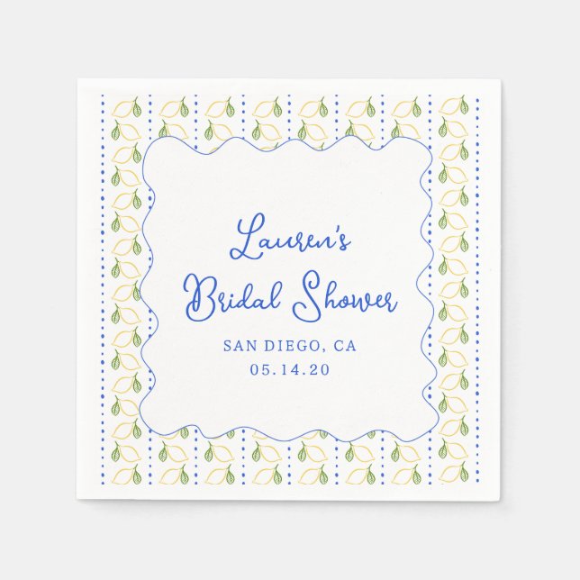 Lemon Citrus Blue & Gult Amalfi Möhippa Pappersservett (Framsidan)