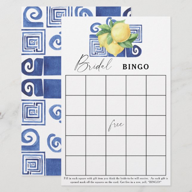 Lemon Citrus - Bröllopsspel bingo spel (Fram/baksida)