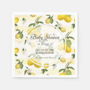 Lemon Citrus Flower Foliage Watercolor Baby Shower Pappersservett