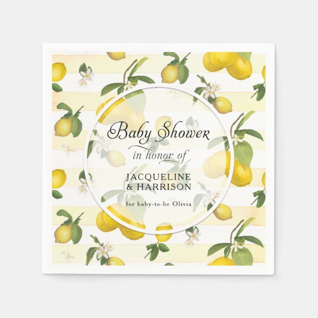 Lemon Citrus Flower Foliage Watercolor Baby Shower Pappersservett (Framsidan)