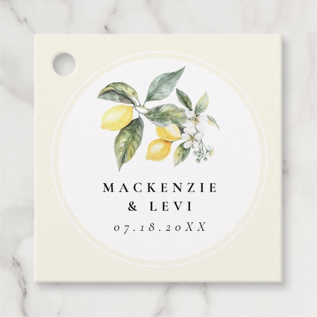 Lemon Citrus Garden WedElegant Gåvor Etiketter (Framsida)