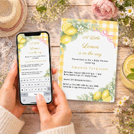 Lemon citrus gingham pink bow girl Baby Shower Inbjudningar