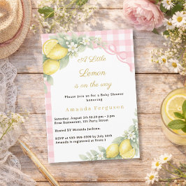 Lemon citrus gingham pink bow girl Baby Shower Inbjudningar