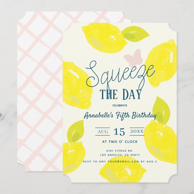 Lemon Citrus Girl Birthday Inbjudningar (Fram/baksida)