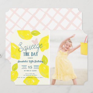 Lemon Citrus Girl Birthday Photo Inbjudningar