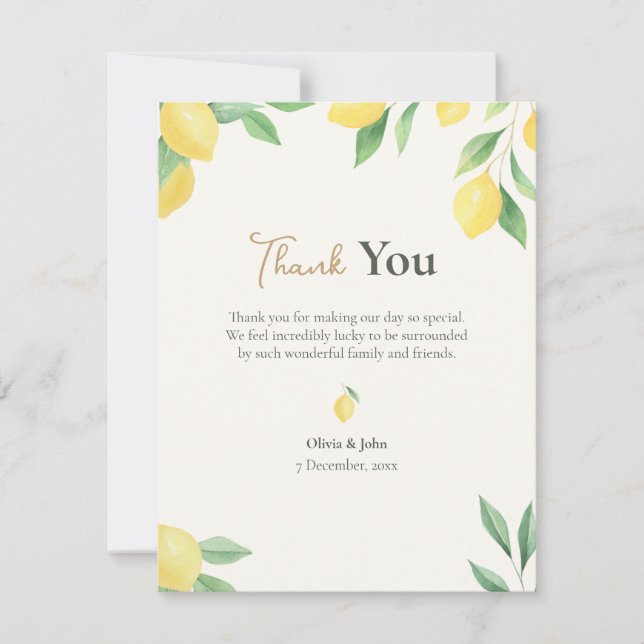 Lemon Citrus Green Wedding with Photo Back Tack Kort (Framsida)