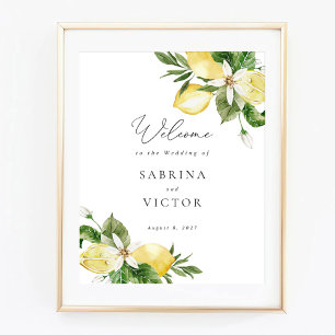 Lemon Citrus Greenery Blommigt Bröllop Välkomstsky Poster