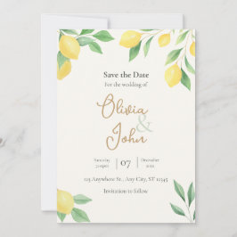 Lemon Citrus Greenery Save the Date Photo Back Inbjudningar