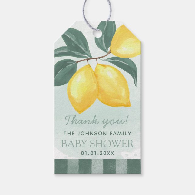Lemon Citrus Greenery Tack Favor Gift Märkre Presentetikett (Framsidan)
