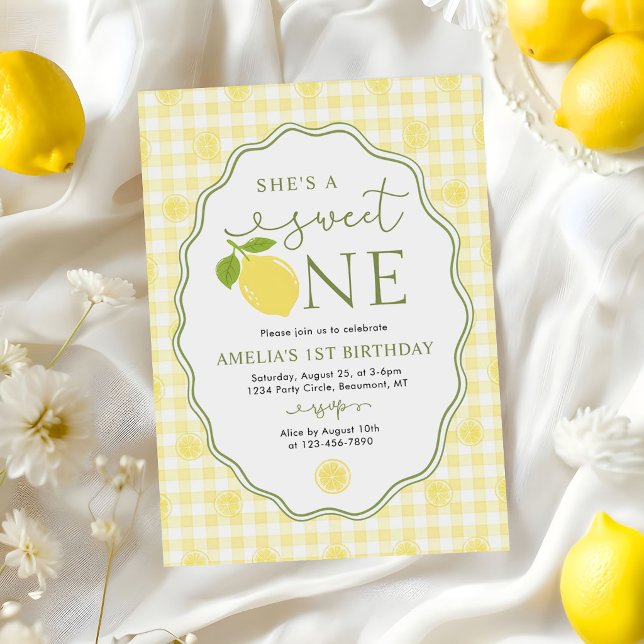Lemon Citrus Hon Är En Söt En 1-årsdag Inbjudningar (Skapare uppladdad)