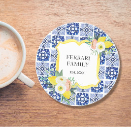 Lemon Citrus Italienska Medelhavsplattor Mönster Underlägg