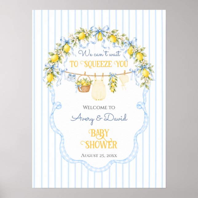 Lemon Citrus-kläm Baby Shower Pojkkläder Bow Poster (Framsidan)