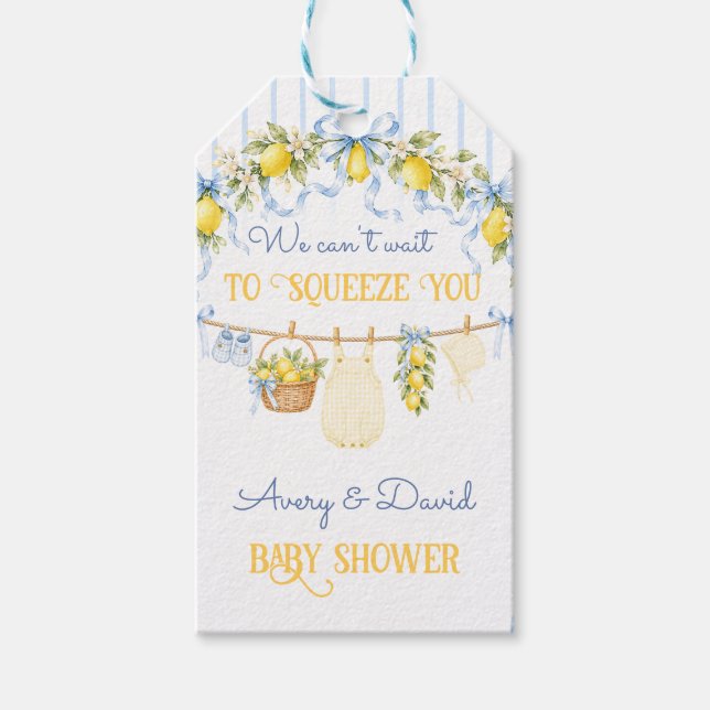 Lemon Citrus-kläm Baby Shower Pojkkläder Bow Presentetikett (Framsidan)