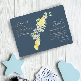 Lemon Citrus Mamma Main Squeeze Blue Baby Shower Inbjudningar