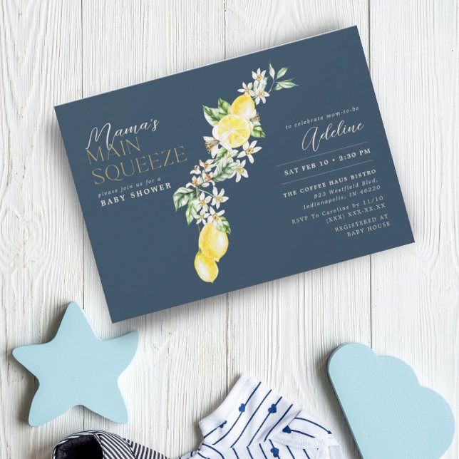 Lemon Citrus Mamma Main Squeeze Blue Baby Shower Inbjudningar (Skapare uppladdad)