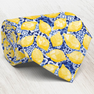 Lemon Citrus Mediterranean Blue White Tile Mönster Slips