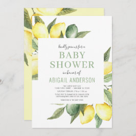 Lemon Citrus Modern Watercolor Baby Shower Inbjudningar