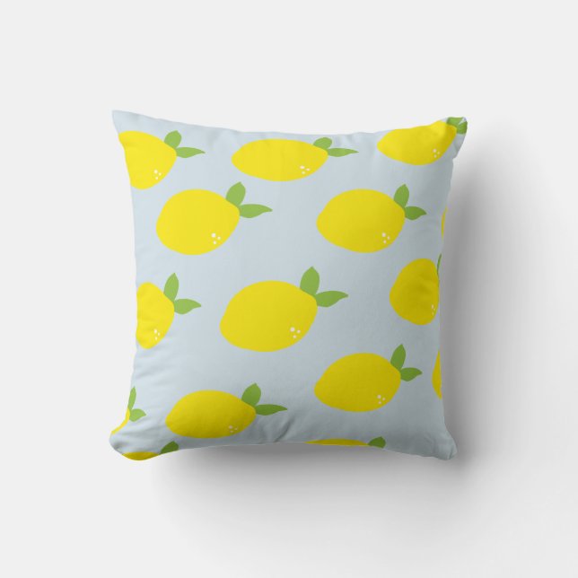 Lemon Citrus Mönster Himlar Blue Pillow Kudde (Framsida)