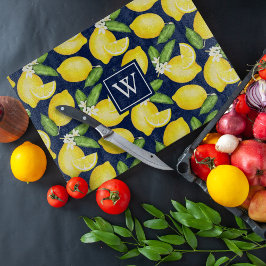 Lemon Citrus Mönster Monogram Navy Blue
