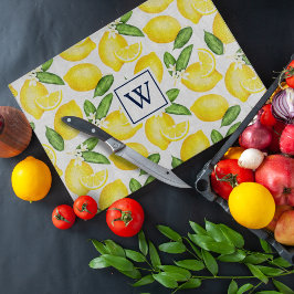Lemon Citrus Mönster Monogram White Bordstablett
