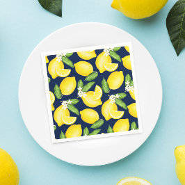 Lemon Citrus Mönster Navy Blue Pappersservett