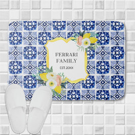Lemon Citrus Navy Blue Italy Mediterranean Badrumsmatta