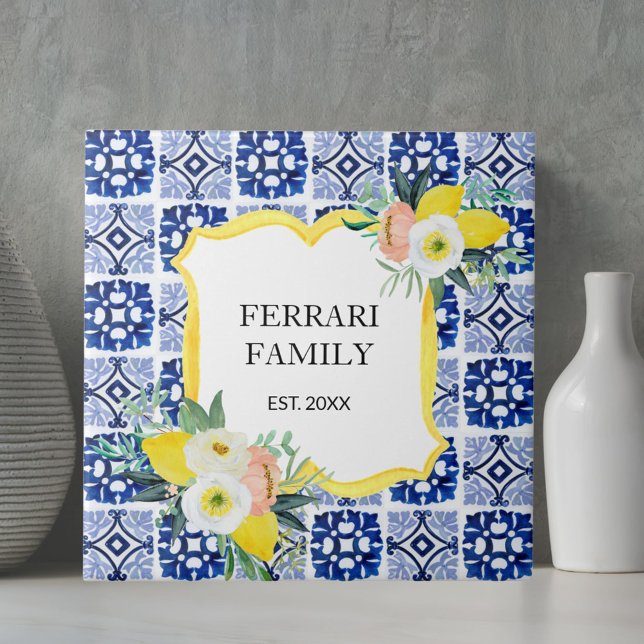Lemon Citrus Navy Blue Italy Mediterranean Kakelplatta (In situ)