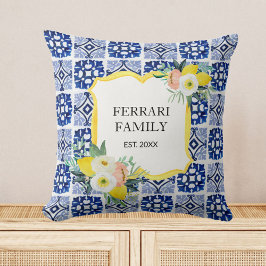 Lemon Citrus Navy Blue Italy Mediterranean Kudde