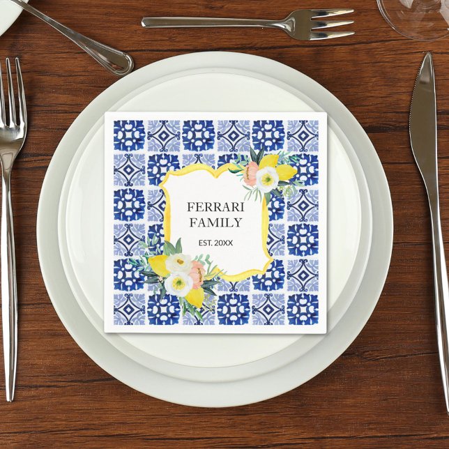 Lemon Citrus Navy Blue Italy Mediterranean Pappersservett (In situ)