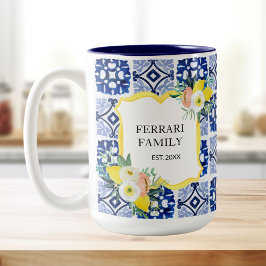 Lemon Citrus Navy Blue Italy Mediterranean Två-Tonad Mugg