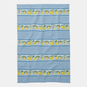 Lemon Citrus Rand Farmhouse Blue Fransk Land Kökshandduk