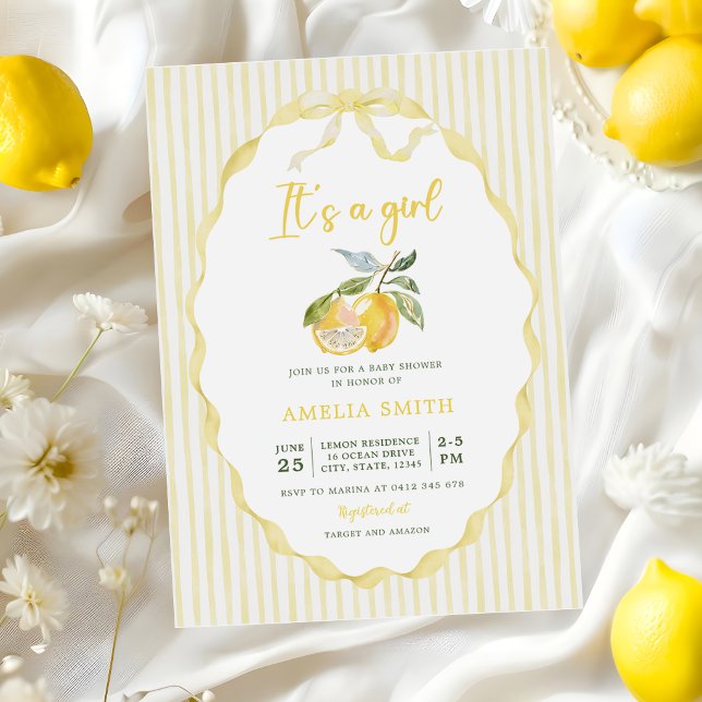 Lemon Citrus-ränder Baby Shower-inbjudan Inbjudningar (Skapare uppladdad)